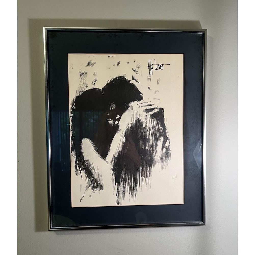 Aldo Luongo  "The Lovers"  1969 Charcoal Lithograph Print Framed